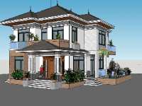 Model sketchup thiết kế biệt thự 2 tầng cao cấp 3d