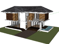 Model sketchup thiết kế biệt thự 2 tầng đẹp