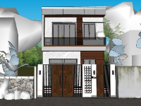 Model sketchup thiết kế mặt tiền nhà phố 2 tầng