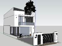 Model sketchup thiết kế nhà phố 2 tầng 1 tum 7x17m