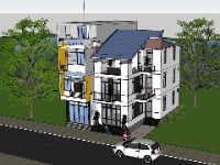 Model sketchup thiết kế nhà phố 3 tầng hiện đại