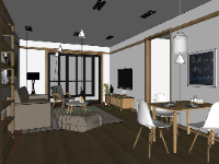 Model sketchup thiết kế nội thất khách bếp chung cư