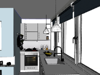 Model sketchup thiết kế nội thất phòng bếp nhỏ cho căn hộ