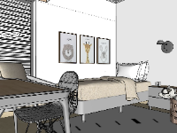 Model sketchup thiết kế phòng ngủ đơn giản