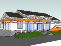 Model sketchup thiết kế quán cà phê 9.6x21m