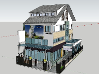 Model sketchup thiết kế văn phòng 3 tầng công ty xây dựng 7.5x15.5m