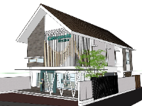 Model sketchup thiết kế văn phòng công ty truyền thông 18.5x9.8m