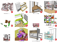 SU giường tầng,giường ngủ Sketchup,giường 2 tầng,Sketchup giường tầng,Sketchup Kid room