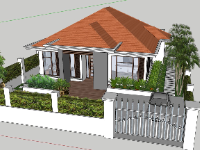 villa 1 tầng,phối cảnh villa 1 tầng,model sketchup villa