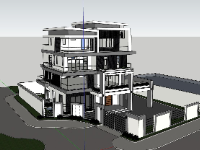Model sketchup villa 4 tầng 15.6x14.2m