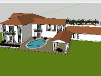 Model thiết kế sketchup biệt thự 2 tầng hiện đại