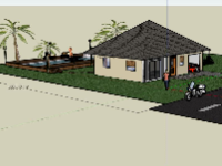 villa 1 tầng,phối cảnh villa 1 tầng,mẫu sketchup villa