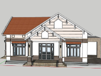 Nhà cấp 4 diện tích 13.8x11m model sketchup