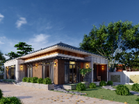 Nhà mái nhật 01 tầng hiện đại, 03 phòng ngủ, KT 10.7x20.7m