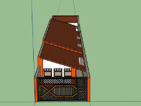 Nhà phố 1 tầng 7x50m mái lệch file sketchup