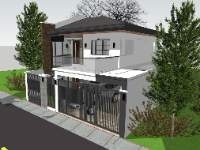 Nhà phố 2 tầng có gara để ô tô thiết kế sketchup