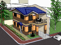 Nhà phố 2 tầng,sketchup nhà phố,file su nhà phố 2 tầng