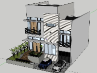 Nhà phố 3 tầng 11x17m phong cách hiện đại file sketchup