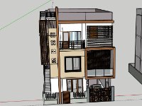 Nhà phố 3 tầng 8.9x14.9m file sketchup đẹp