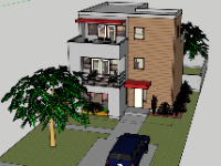 Nhà phố 3 tầng 9x10m model sketchup