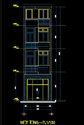 Nhà phố 4 tầng kích thước 3,9x12,35m đất hình thang (Gồm : kiến trúc, kết cấu, điện nước)