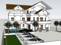 Phối cảnh 3d sketchup Biệt thự 1 Trệt 3 Lầu