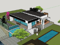 Phối cảnh biệt thự,biệt thự 2 tầng,biệt thự nghỉ dưỡng,file sketchup biệt thự 2 tầng