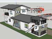 nhà 1 tầng 1 tum,nhà phố 2 tầng,nhà ở 2 tầng,file sketchup nhà 2 tầng