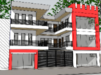 văn phòng làm việc,văn phòng 3 tầng,phối cảnh văn phòng làm việc,sketchup văn phòng làm việc