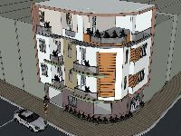 Phương án thiết kế nhà góc phố 4 tầng Kt 7.4x11.5m ( có file sketchup và mặt bằng)