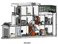 Revit kiến trúc nhà phố 3 tầng 4.74x19.5m