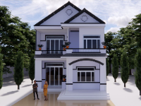 Revit nhà phố 2 tầng mái ngói kích thước 8.015x28.615m