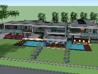 Sketchup 3d mẫu biệt thự 2 tầng hiện đại có hồ bơi