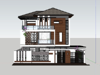 Sketchup biệt 3 tầng thiết kế kích thước 15.5x15.3m