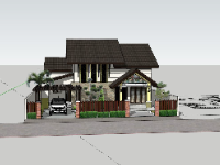 Sketchup biệt thự 1 tầng kích thước 15.5x21m