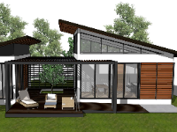 Sketchup biệt thự 1 tầng nghỉ dưỡng đẹp