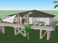 Sketchup biệt thự 1 tầng villa đẹp