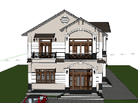 Sketchup Biệt thự 2 tầng 11x25m đẹp mắt