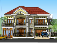 Sketchup Biệt thự 2 tầng 18.5x15m