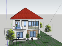 Sketchup Biệt thự 2 tầng 9.9x8m
