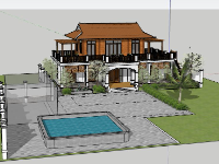 Sketchup biệt thự 2 tầng có hồ bơi