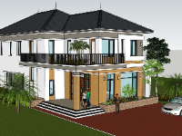 Sketchup biệt thự 2 tầng kích thước 11x19.5m