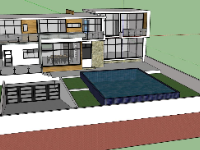 Sketchup biệt thự 2 tầng kích thước 20x41m