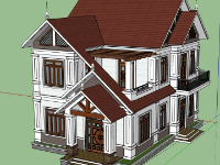 Sketchup Biệt thự 2 tầng mái thái 9x13m