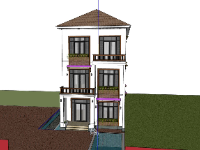 Sketchup biệt thự 3 tầng 7x16.5m