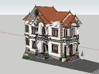 Sketchup biệt thự mái ngói 2 tầng