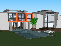 Sketchup biệt thự nghỉ dưỡng 2 tầng có hồ bơi