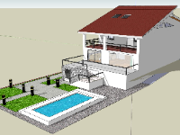 Sketchup biệt thự nghỉ dưỡng 2 tầng có hồ bơi đẹp