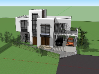 Sketchup mẫu biệt thự 2 tầng có gara