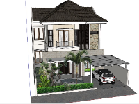 Sketchup mẫu biệt thự 2 tầng kích thước 11.5x27.2m